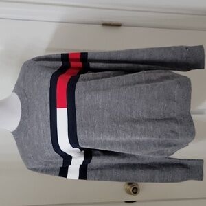 Tommy Hilfiger Size M Crew Neck Gray Sweater with Signature Colorblock, EUC
